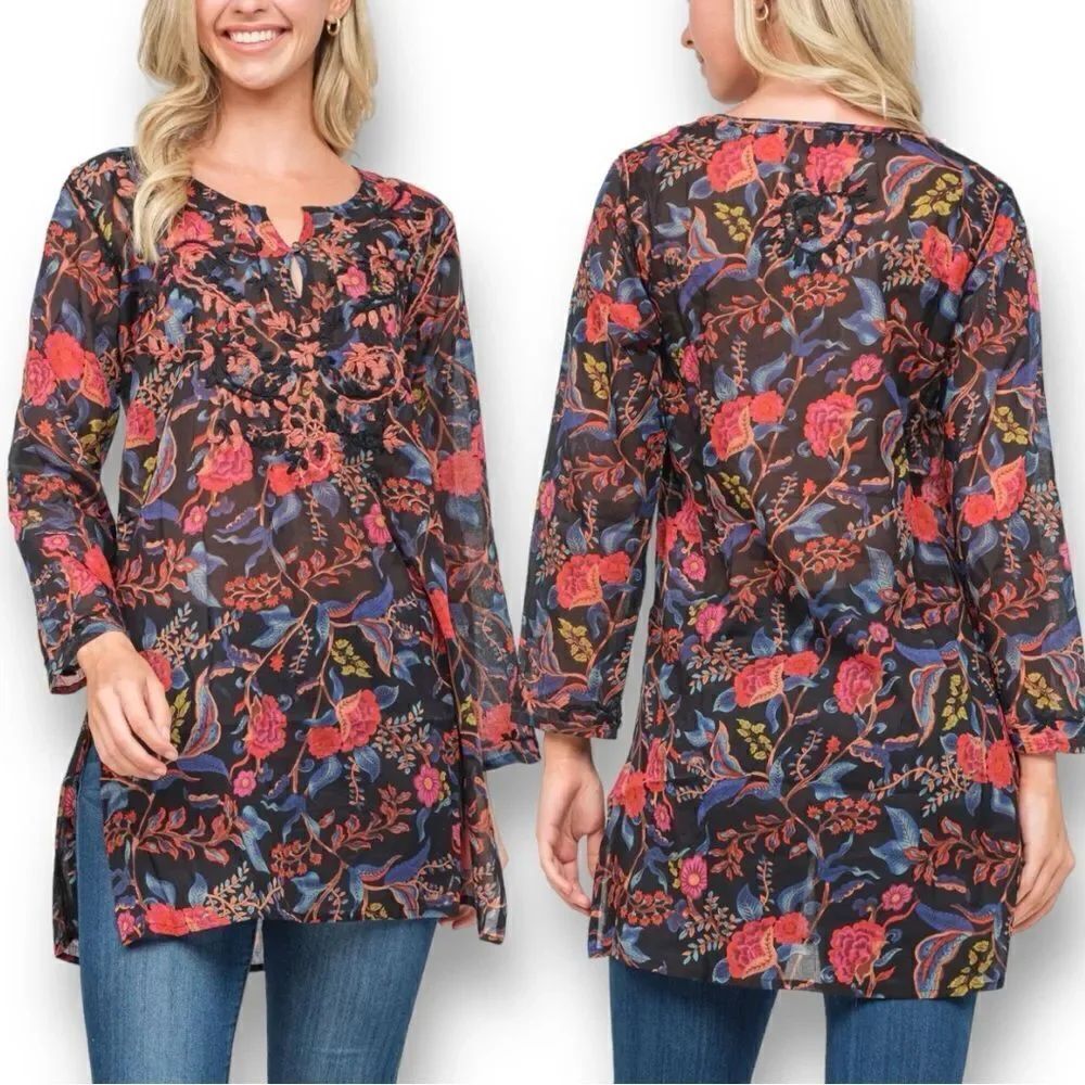 RAJ L.A Women’s Floral Printed Embroidered Tunic in the Size Medium in Black